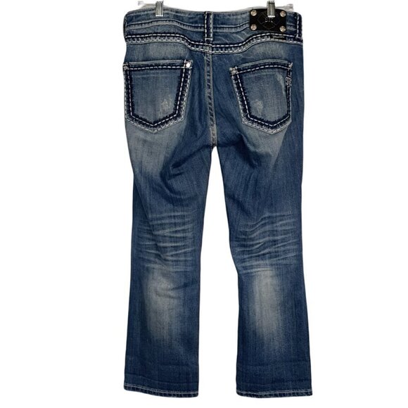 Miss Me Womens Distressed Boyfriend Capri Jeans Cropped Bling Size 28 JPB5014 - Picture 1 of 12